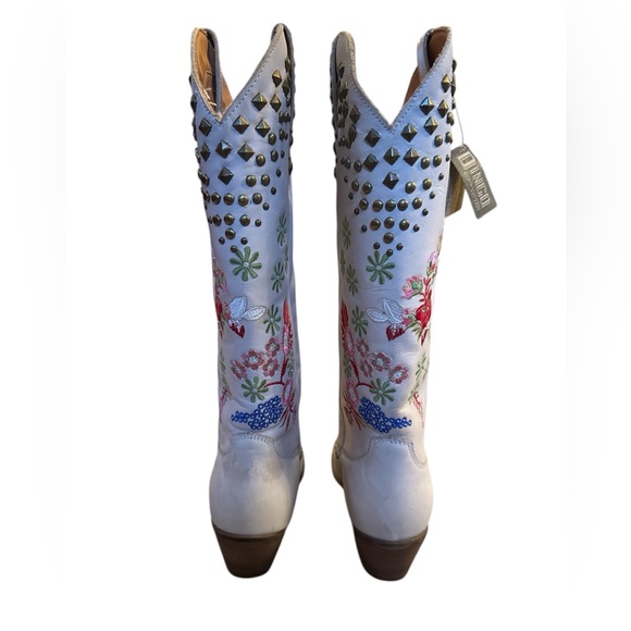 Dingo Size 11 M White Poppy Floral Embroidery Studded Women’s Cowboy Boots - Picture 7 of 16